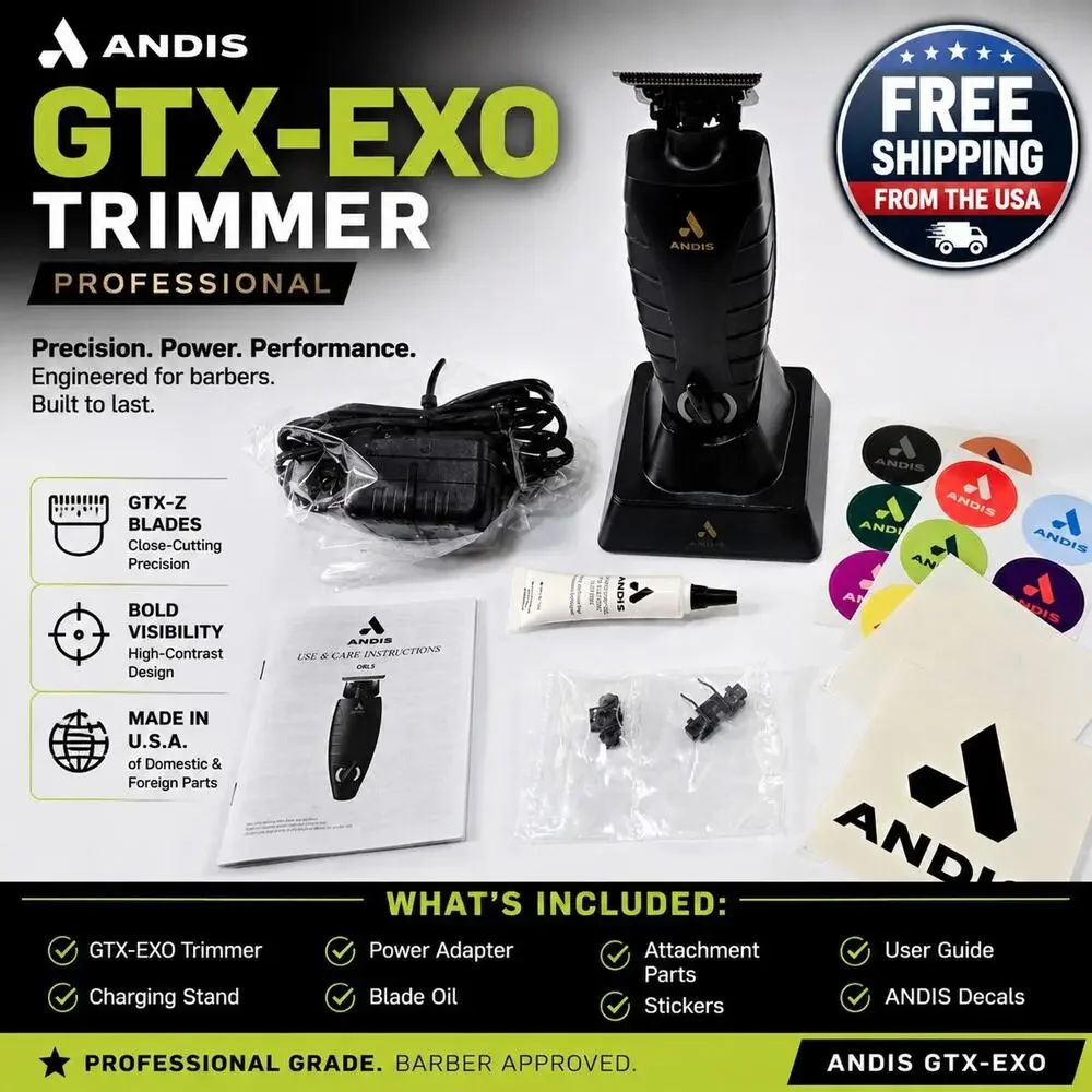 Andis GTX-EXO Cordless Trimmer T-Blade Battery Powered Gray Black Unisex